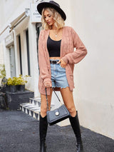 Cable-Knit Long Sleeve Cardigan - Trendsi - Flyclothing LLC