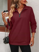 Quarter Zip Dropped Shoulder Sweatshirt - Trendsi - Flyclothing LLC