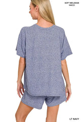 Zenana Soft Melange Short Sleeve Tee and Shorts Set - Trendsi - Flyclothing LLC
