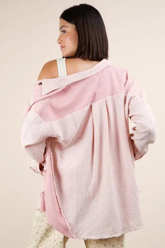 VERY J Mineral Washed Oversized Gauze Shacket - Trendsi - Flyclothing LLC