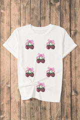 Sequin Cherry Round Neck Short Sleeve T-Shirt - Trendsi - Flyclothing LLC