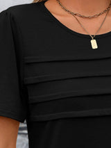 Round Neck Short Sleeve Top - Trendsi - Flyclothing LLC