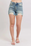 Judy Blue Full Size High Rise Washed Fly Stitch Detail and Destroy Denim Shorts Plus Size - Trendsi