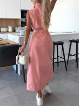 Button Front Sleeveless Denim Dress - Trendsi - Flyclothing LLC