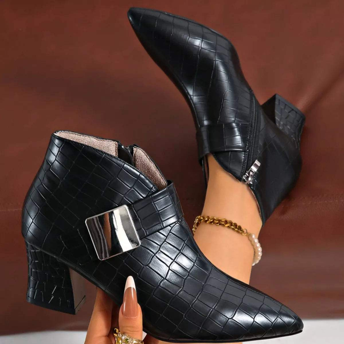 Point Toe Block Heels Boots - Trendsi - Flyclothing LLC