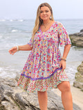 Plus Size Lace Detail Printed Half Sleeve Dress - Trendsi
