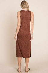 BOMBOM Slit Round Neck Sleeveless Midi Dress - Trendsi - Flyclothing LLC