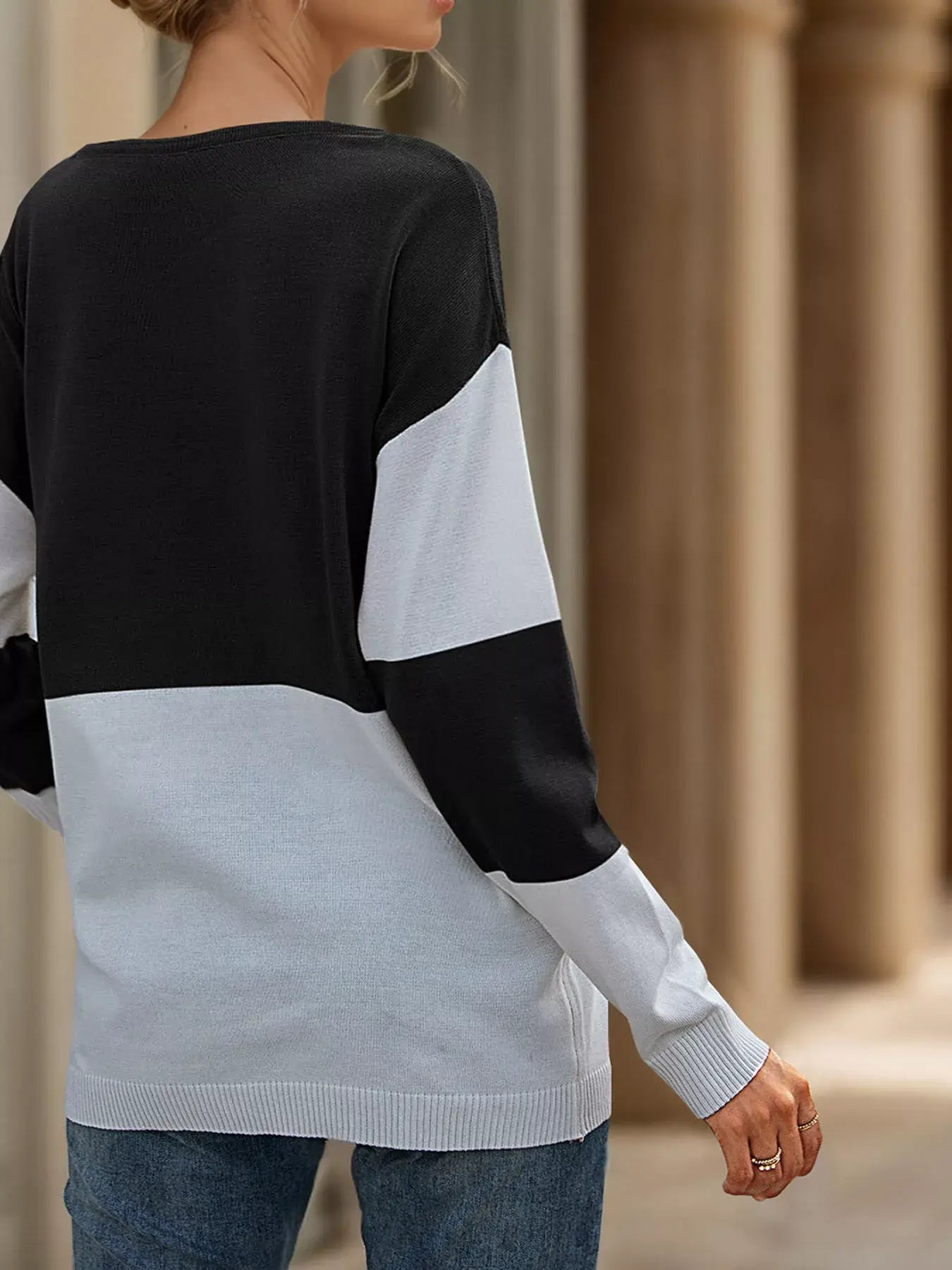 Color Block V-Neck Knit Top - Trendsi - Flyclothing LLC