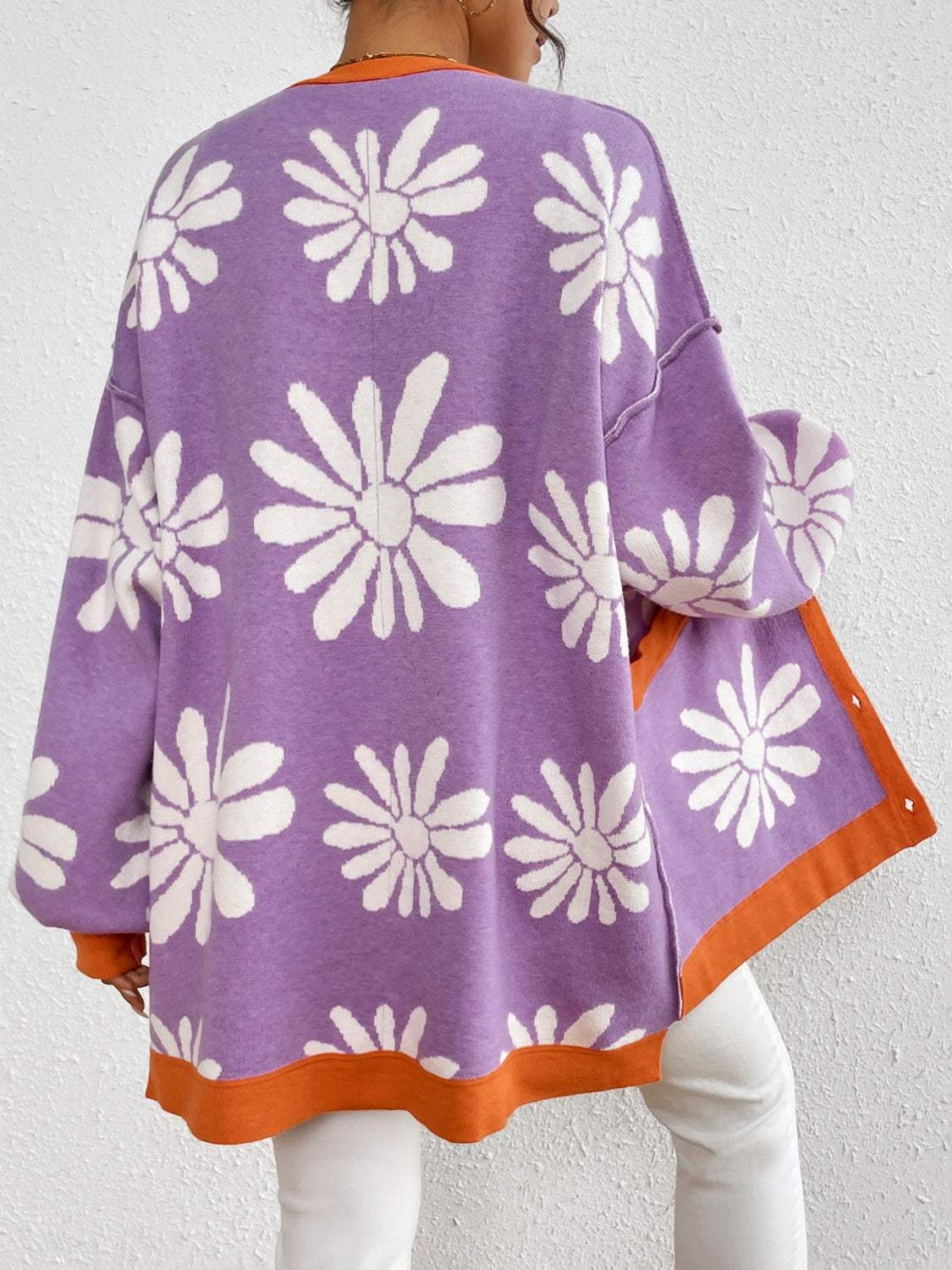 Contrast Dropped Shoulder Long Sleeve Cardigan - Trendsi - Flyclothing LLC