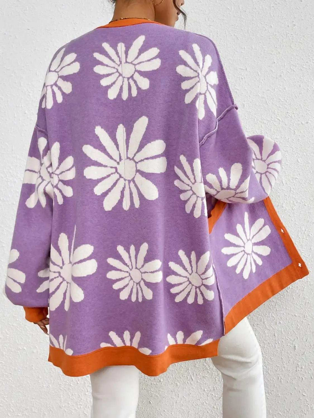 Contrast Dropped Shoulder Long Sleeve Cardigan - Trendsi - Flyclothing LLC