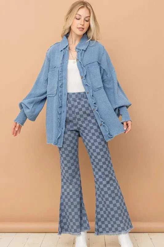 And The Why Checkerboard High Waist Bell Pants - Trendsi - Flyclothing LLC