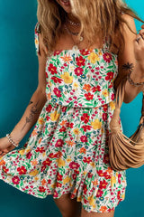 Floral Knotted Straps Cinched Waist Ruffle Hem Mini Dress - Trendsi - Flyclothing LLC