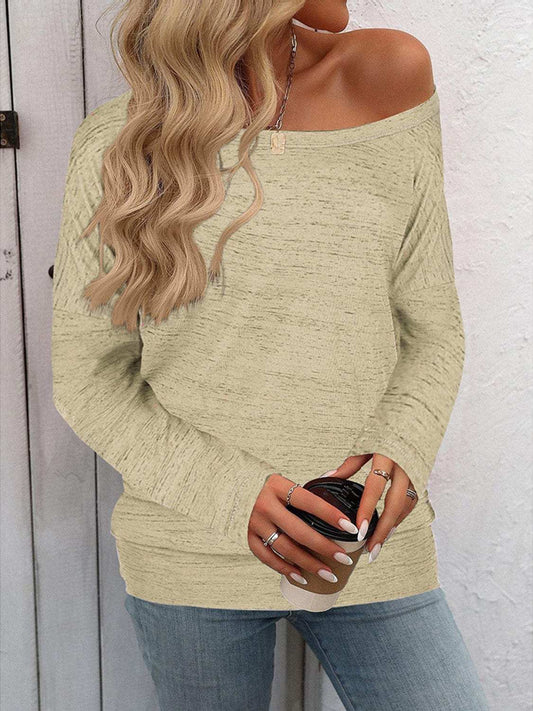 Full Size Heathered Long Sleeve Top - Trendsi - Flyclothing LLC
