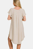 Zenana Fringe Edge High Low Flowy Dress with Pockets - Trendsi