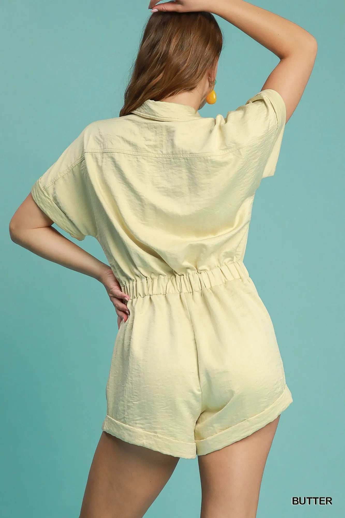 Umgee Button Down Charmeuse Romper - Trendsi - Flyclothing LLC
