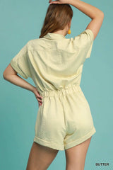 Umgee Button Down Charmeuse Romper - Trendsi - Flyclothing LLC
