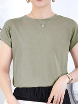 Round Neck Short Sleeve T-Shirt - Trendsi - Flyclothing LLC