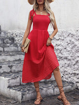 Tied Smocked Sleeveless Midi Dress - Trendsi - Flyclothing LLC