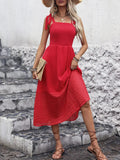 Tied Smocked Sleeveless Midi Dress - Trendsi