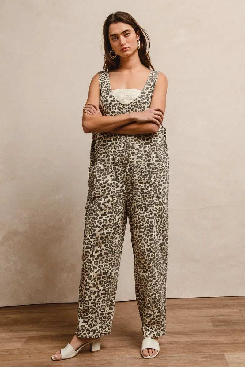 BiBi Leopard Print Adjustable Strap U Neck Jumpsuit - Trendsi - Flyclothing LLC