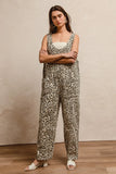 BiBi Leopard Print Adjustable Strap U Neck Jumpsuit - Trendsi