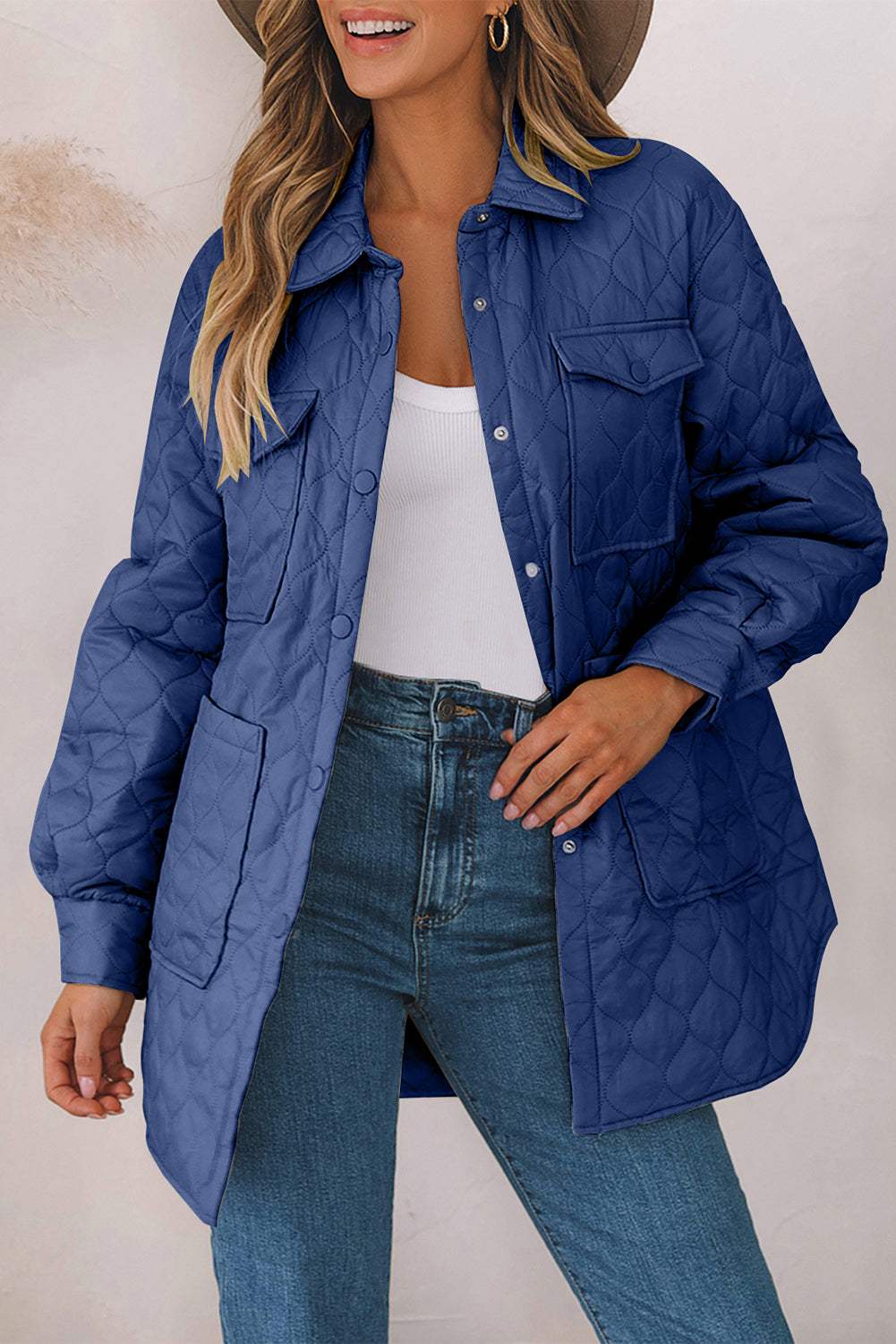 Snap Down Collared Winter Coat - Trendsi - Flyclothing LLC