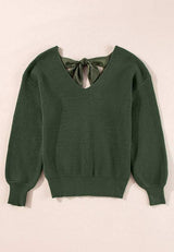 Tied Back V-Neck Long Sleeve Sweater - Trendsi - Flyclothing LLC