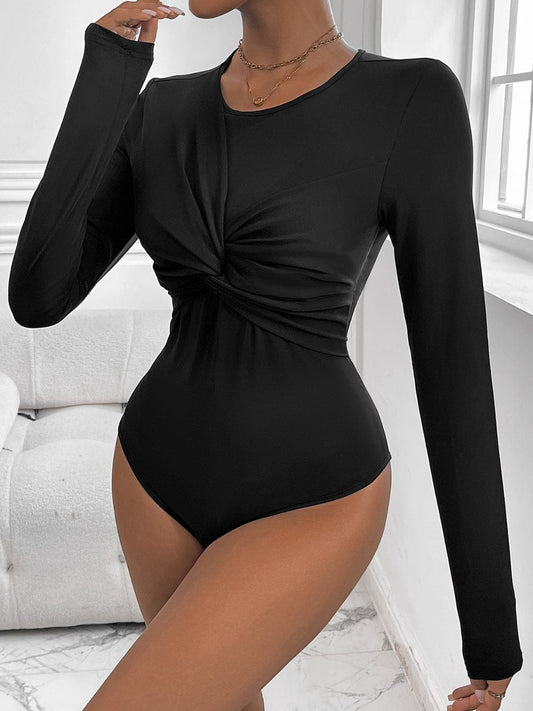 Perfee Twisted Round Neck Long Sleeve Bodysuit - Trendsi