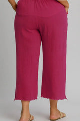 Umgee Full Size Raw Hem Elastic Waist Wide Leg Pants Plus Size - Trendsi - Flyclothing LLC