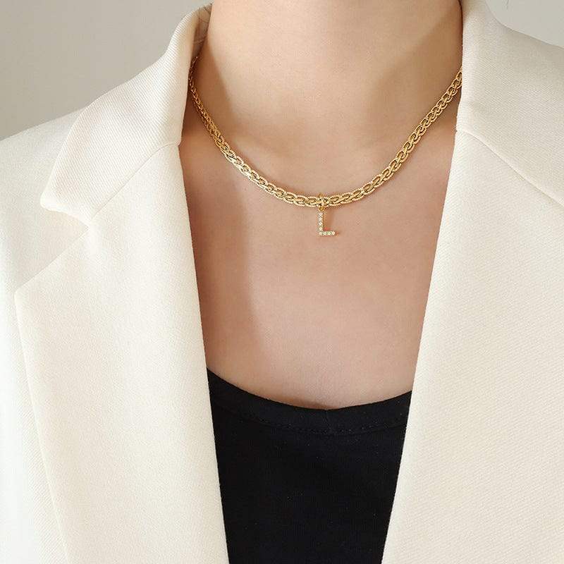 Brass Inlaid Zircon Letter Pendant Necklace - Trendsi - Flyclothing LLC