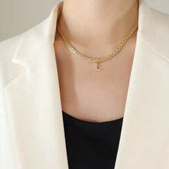 Brass Inlaid Zircon Letter Pendant Necklace - Trendsi