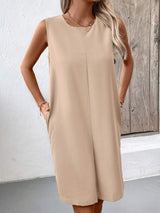 Pocketed Round Neck Sleeveless Mini Dress - Trendsi - Flyclothing LLC