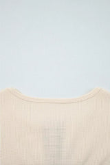 Waffle Knit Plaid Patchwork Long Sleeve Blouse - Trendsi - Flyclothing LLC