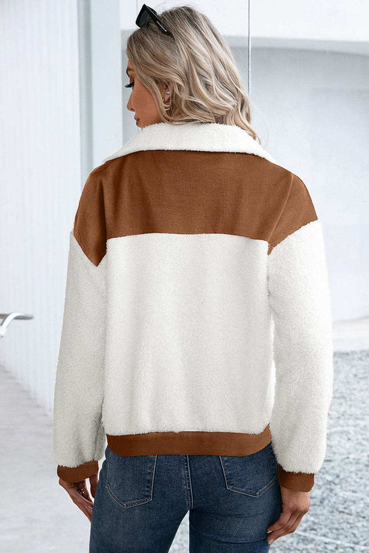 Corduroy Contrast Patchwork Fuzzy Jacket - Trendsi - Flyclothing LLC
