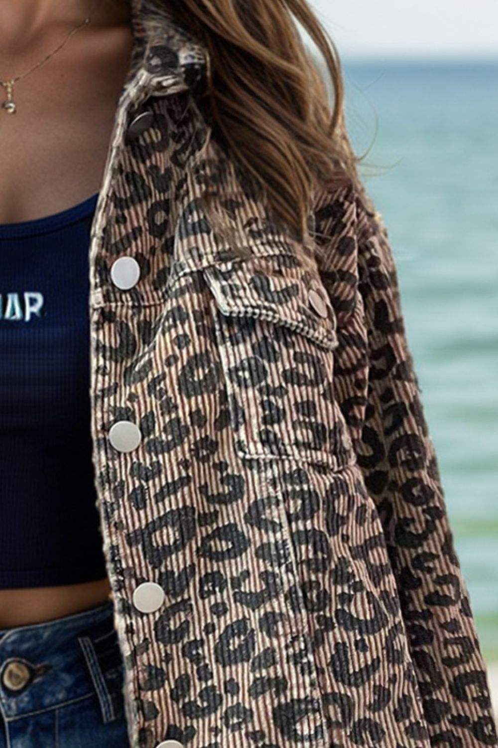 Leopard Button Down Long Sleeve Jacket - Trendsi - Flyclothing LLC