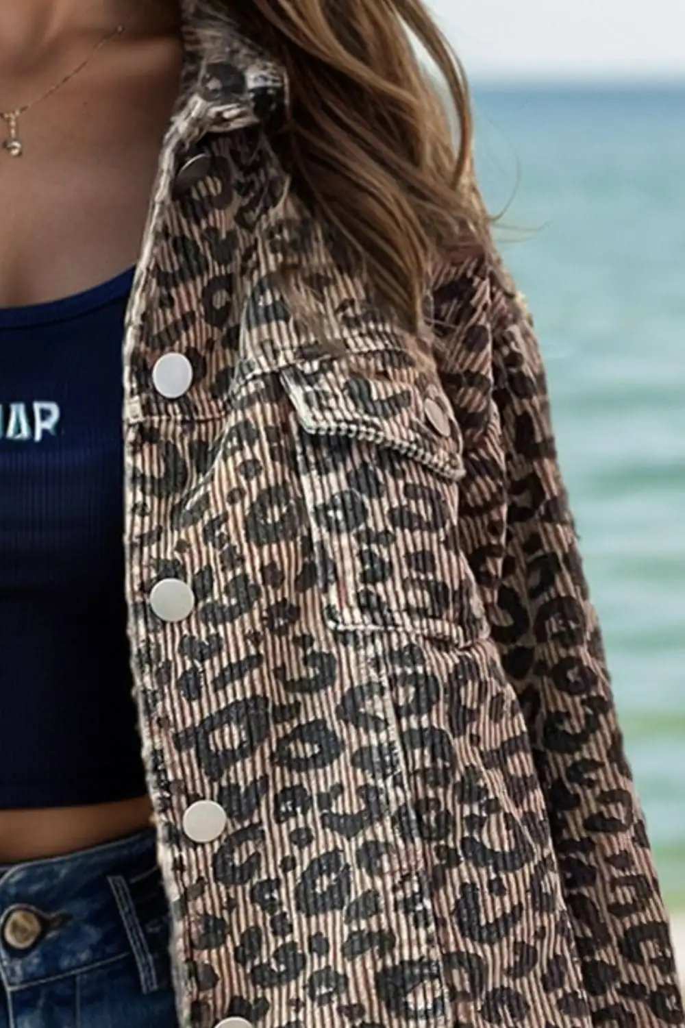 Leopard Button Down Long Sleeve Jacket - Trendsi - Flyclothing LLC