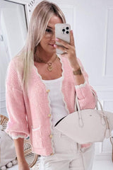 Contrast Trim V-Neck Long Sleeve Cardigan - Trendsi - Flyclothing LLC