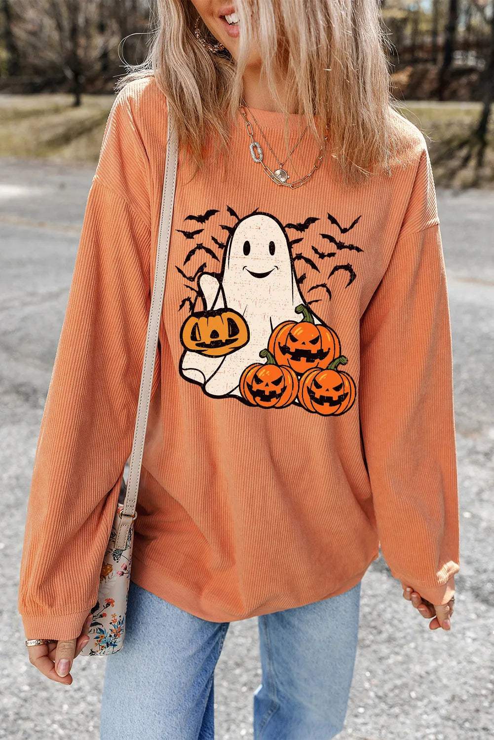 Jack-O'-Lantern Round Neck Long Sleeve Sweatshirt - Trendsi - Flyclothing LLC