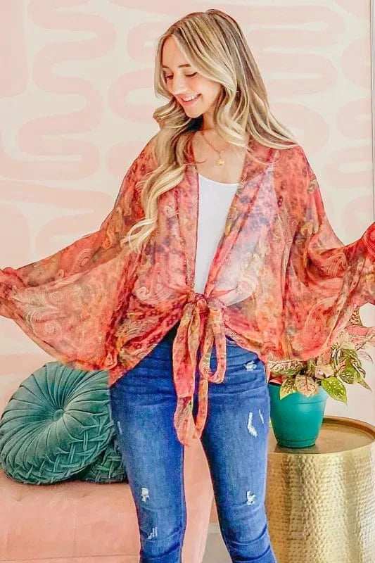 And The Why Front Tie Knot Oversized Print Top - Trendsi - Flyclothing LLC