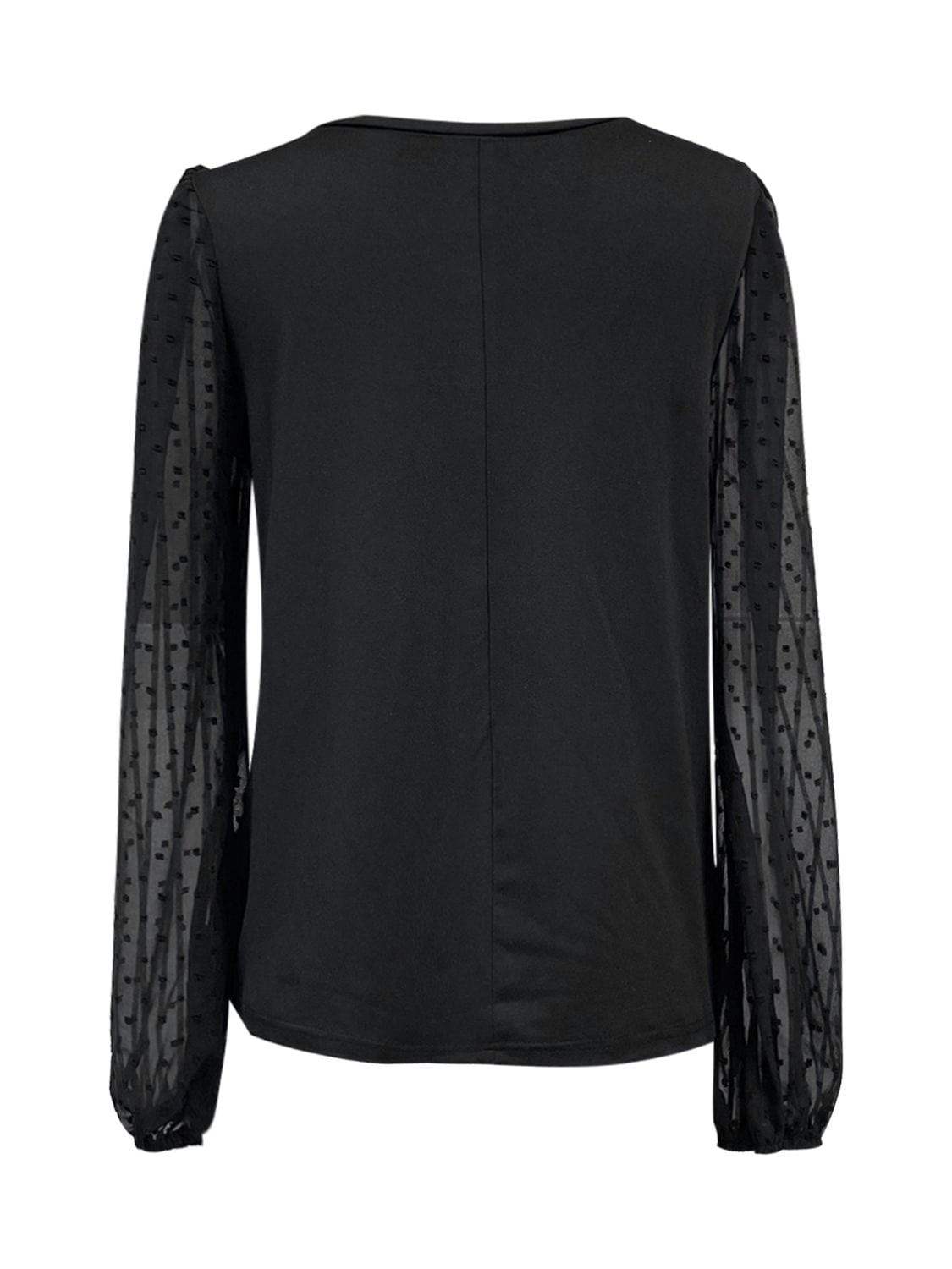 Full Size V-Neck Swiss Dot Long Sleeve Blouse - Trendsi - Flyclothing LLC