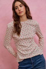 SO ME Ditsy Heart All Over Slub Rib Knit Valentine Top - Trendsi - Flyclothing LLC