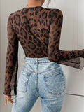 Perfee Leopard V-Neck Lace Bodysuit - Trendsi