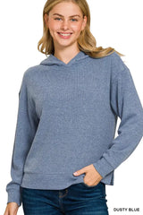 Zenana Ribbed Long Sleeve Hoodie - Trendsi - Flyclothing LLC