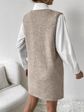V-Neck Sleeveless Sweater Dress with Pockets - Trendsi