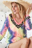 BiBi Tie Dye Terry V-Neck Top - Trendsi - Flyclothing LLC