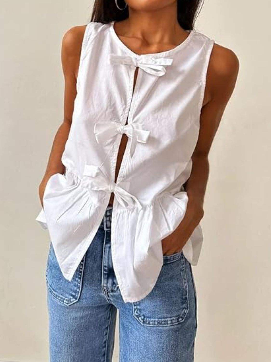 Tied Striped Round Neck Tank - Trendsi - Flyclothing LLC