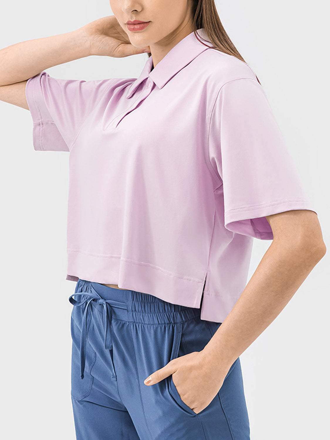 Half Button Short Sleeve Active T-Shirt - Trendsi - Flyclothing LLC