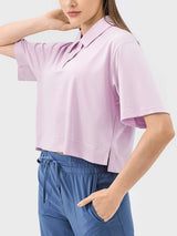 Half Button Short Sleeve Active T-Shirt - Trendsi - Flyclothing LLC