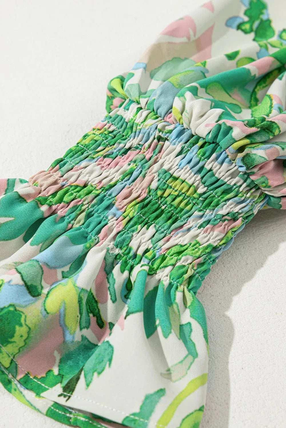 Frill Printed Mock Neck Flounce Sleeve Blouse - Trendsi - Flyclothing LLC