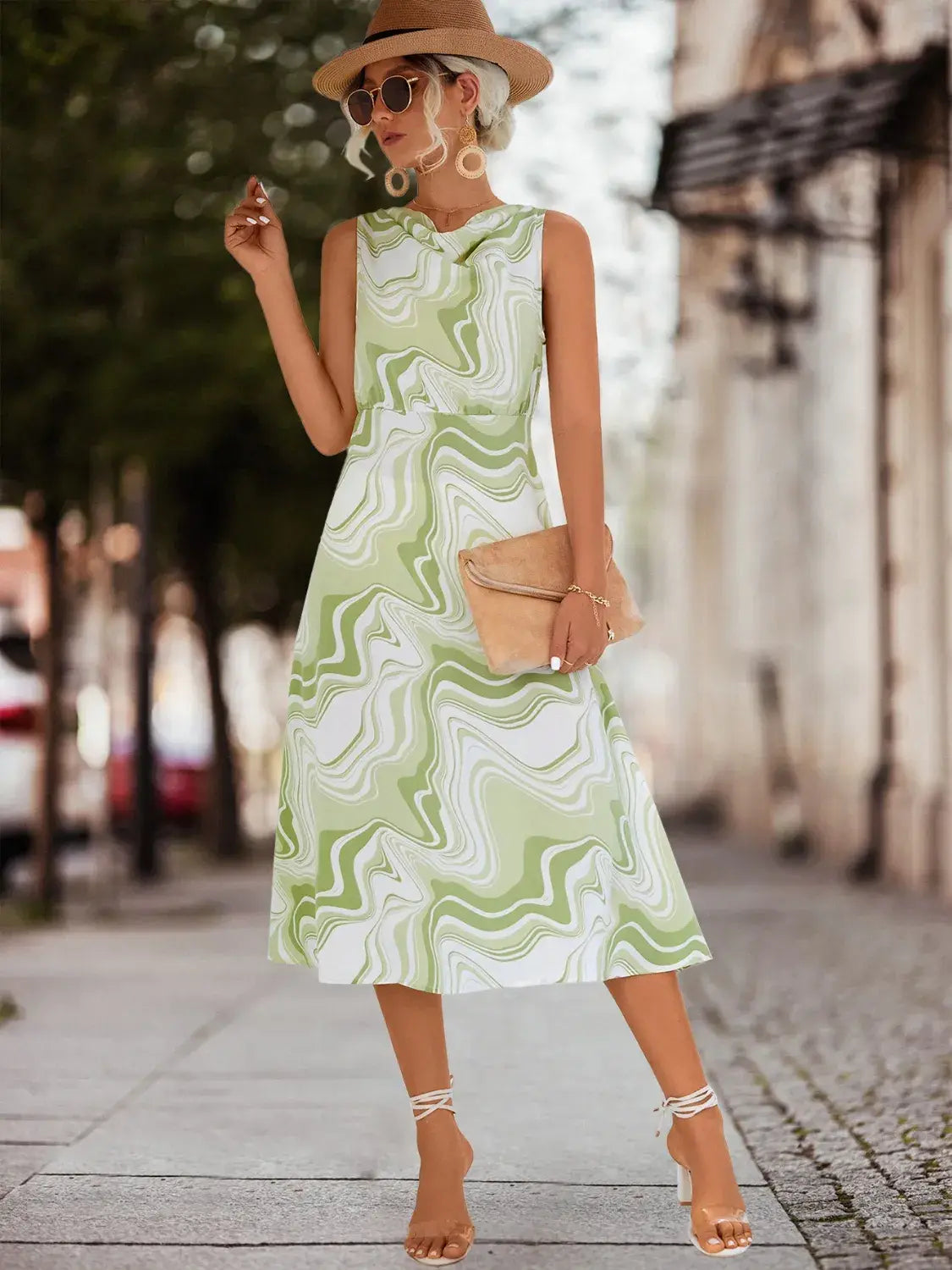 Printed Sleeveless Midi Dress - Trendsi - Flyclothing LLC